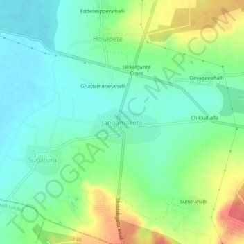 Mapa topográfico Jangamakote, altitud, relieve