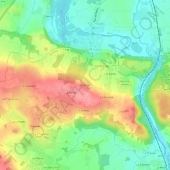 Mapa topográfico Le Verger, altitud, relieve