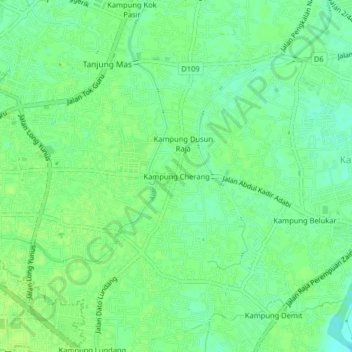 Mapa topográfico Kampung Cherang, altitud, relieve