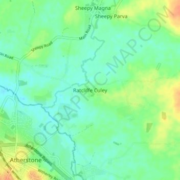 Mapa topográfico Ratcliffe Culey, altitud, relieve