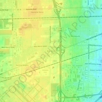 Mapa topográfico Ben Davis, altitud, relieve