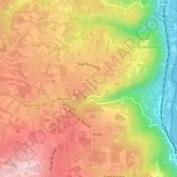 Mapa topográfico Fornaise, altitud, relieve