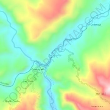 Mapa topográfico Tolapalca, altitud, relieve