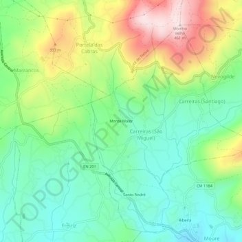 Mapa topográfico Monte Maior, altitud, relieve