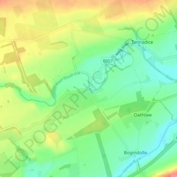 Mapa topográfico Justinhaugh, altitud, relieve