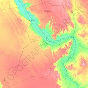 Mapa topográfico Upper Egypt, altitud, relieve