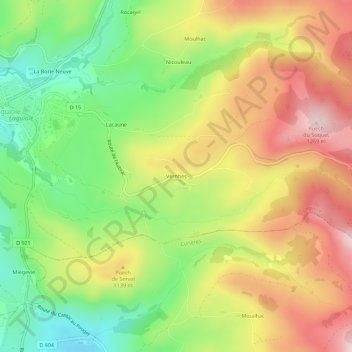Mapa topográfico Vernhes, altitud, relieve