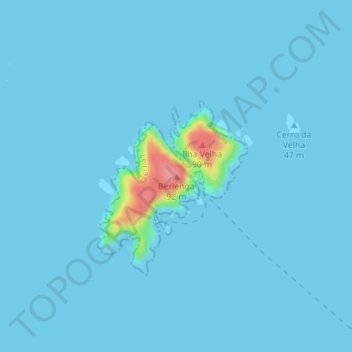 Mapa topográfico Berlenga, altitud, relieve