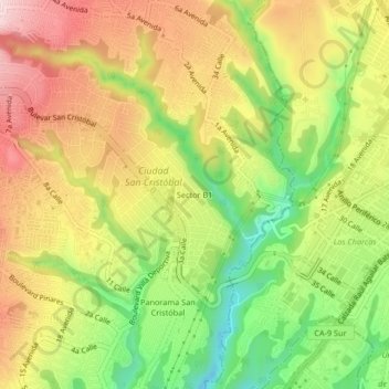 Mapa topográfico Sector B1, altitud, relieve