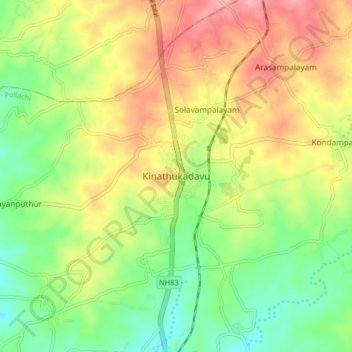 Mapa topográfico Kinathukadavu, altitud, relieve