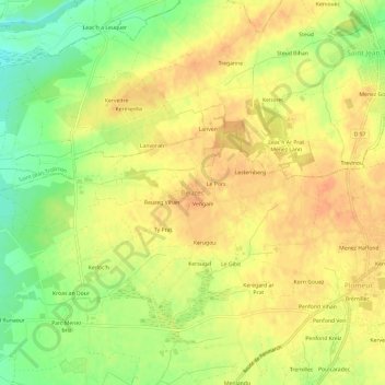 Mapa topográfico Beuzec, altitud, relieve