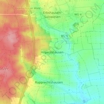 Mapa topográfico Hilpertshausen, altitud, relieve