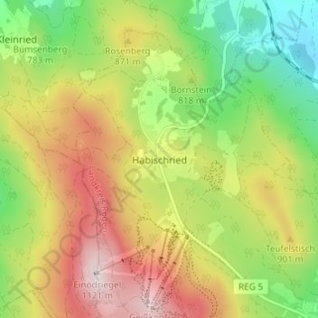 Mapa topográfico Habischried, altitud, relieve