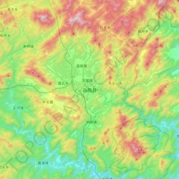 Mapa topográfico 岳西县, altitud, relieve