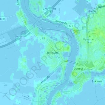 Mapa topográfico Bingum, altitud, relieve