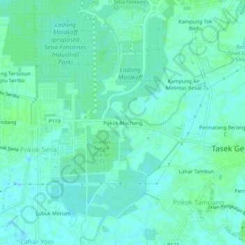 Mapa topográfico Pokok Machang, altitud, relieve