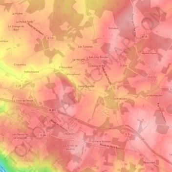 Mapa topográfico Saint-Quentin, altitud, relieve