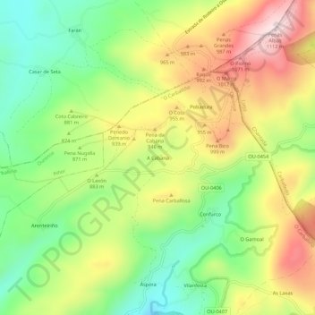 Mapa topográfico A Cabana, altitud, relieve