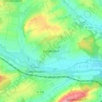 Mapa topográfico Zutzendorf, altitud, relieve
