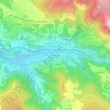 Mapa topográfico Les Vernières, altitud, relieve