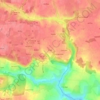 Mapa topográfico Truda, altitud, relieve