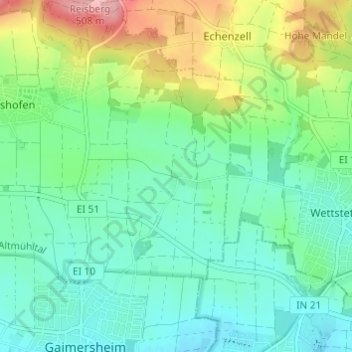 Mapa topográfico Rackertshofen, altitud, relieve