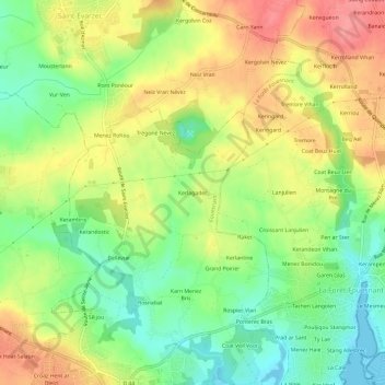 Mapa topográfico Kerlagadec, altitud, relieve