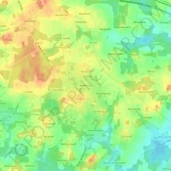 Mapa topográfico Kerleroux, altitud, relieve