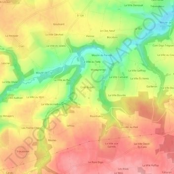 Mapa topográfico Coët Bugat, altitud, relieve