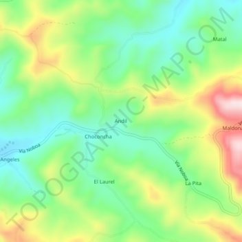 Mapa topográfico Andil, altitud, relieve