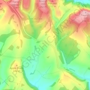 Mapa topográfico North Marden, altitud, relieve
