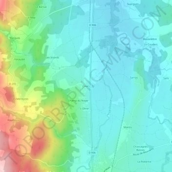 Mapa topográfico Cours, altitud, relieve