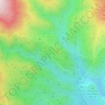 Mapa topográfico Guijón, altitud, relieve