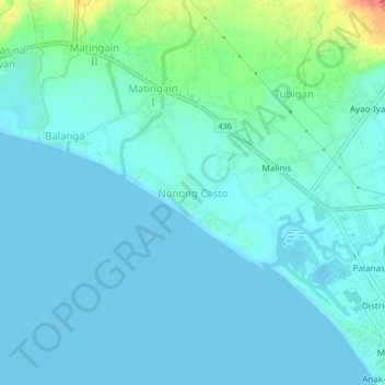 Mapa topográfico Nonong Casto, altitud, relieve