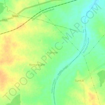 Mapa topográfico Kuknoor, altitud, relieve