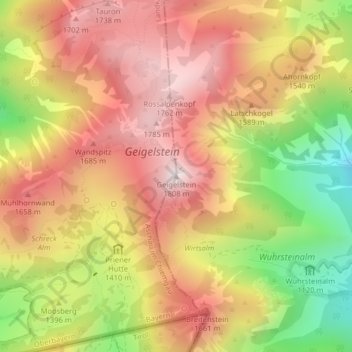 Mapa topográfico Geigelstein, altitud, relieve