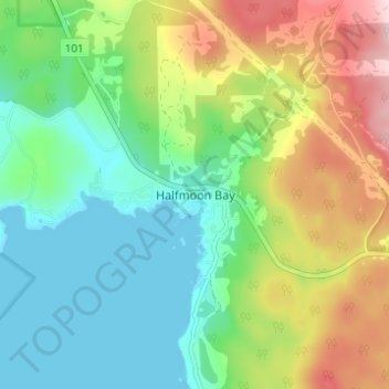 Mapa topográfico Halfmoon Bay, altitud, relieve
