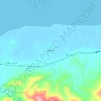 Mapa topográfico Macaas, altitud, relieve