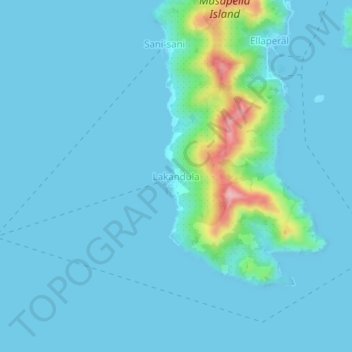 Mapa topográfico Lakandula, altitud, relieve