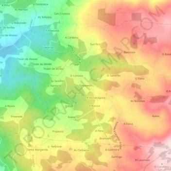 Mapa topográfico Sabaceda, altitud, relieve