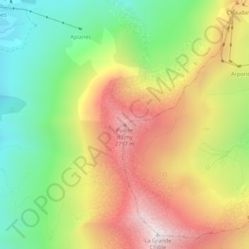 Mapa topográfico Pointe d'Émy, altitud, relieve