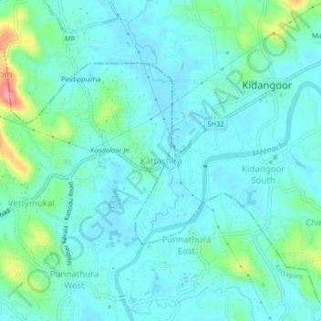 Mapa topográfico Kattachira, altitud, relieve