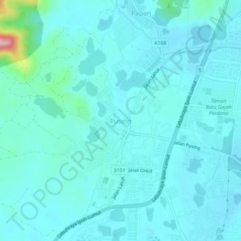 Mapa topográfico Pusing, altitud, relieve