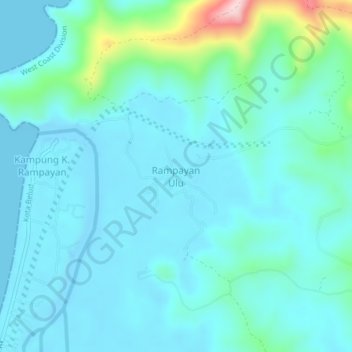 Mapa topográfico Rampayan Ulu, altitud, relieve