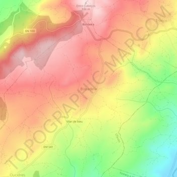 Mapa topográfico Bobadela, altitud, relieve