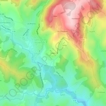 Mapa topográfico Fragne, altitud, relieve