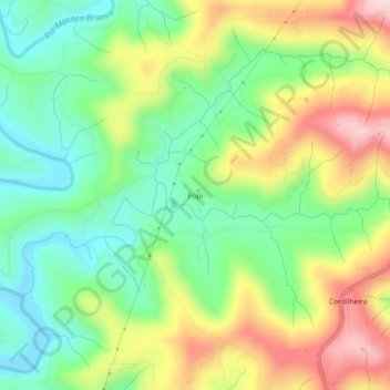 Mapa topográfico Popi, altitud, relieve