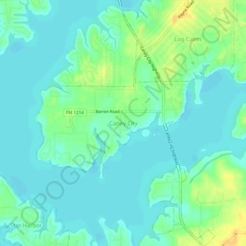 Mapa topográfico Caney City, altitud, relieve