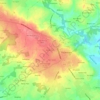 Mapa topográfico Ker an Tach, altitud, relieve