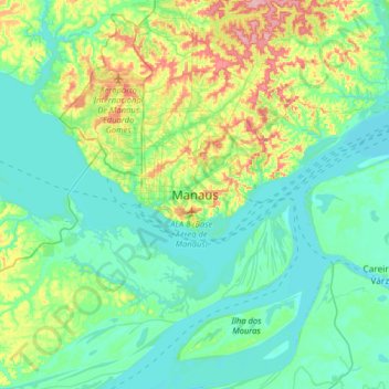 Mapa topográfico Manaus, altitud, relieve